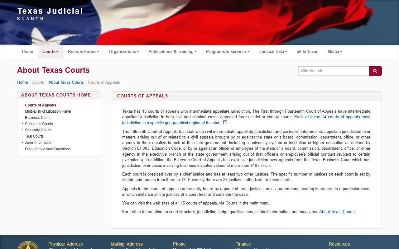 Collin County court dockets and the Texas Courts of Appeals overview