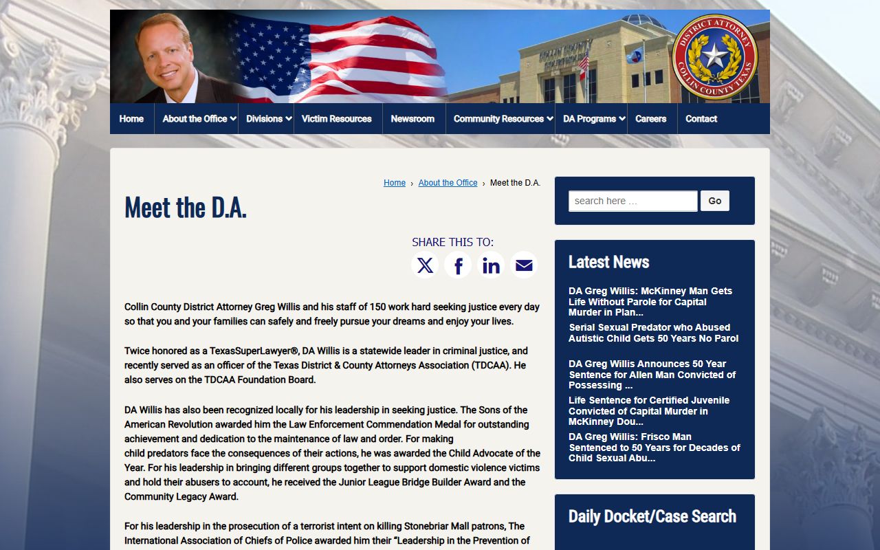 Collin County arrest records and the District Attorney office that prosecutes criminal records