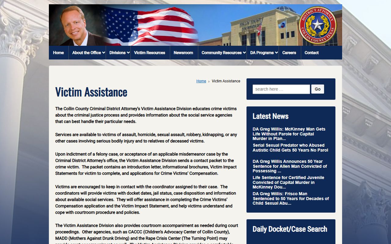 Collin County released inmates notifications through the DA victim assistance program