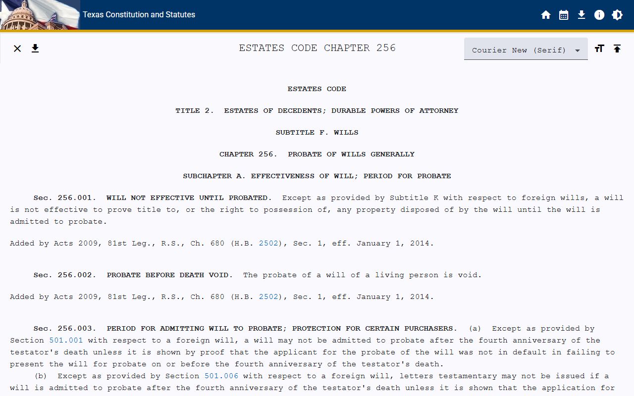 Collin County probate records and Texas Estates Code Chapter 256 probate of wills law