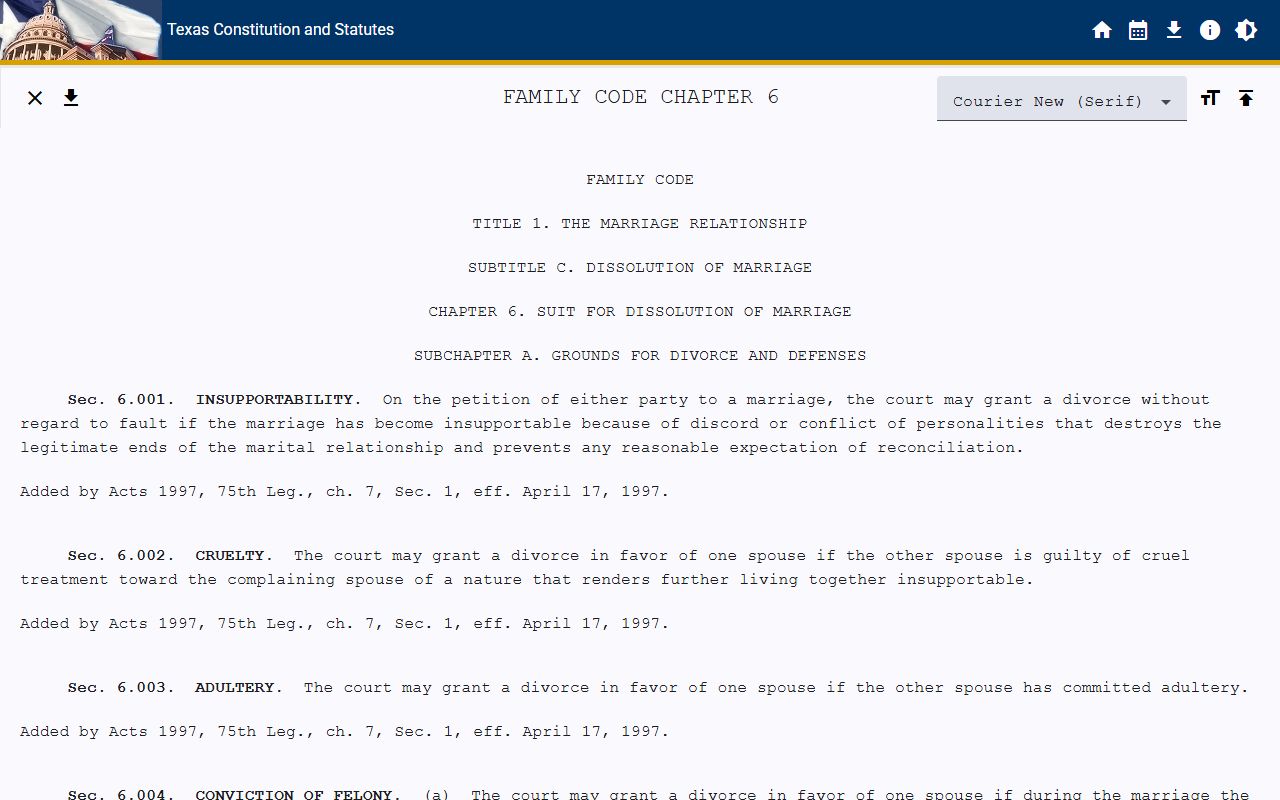 Collin County divorce records and Texas Family Code Chapter 6 divorce law