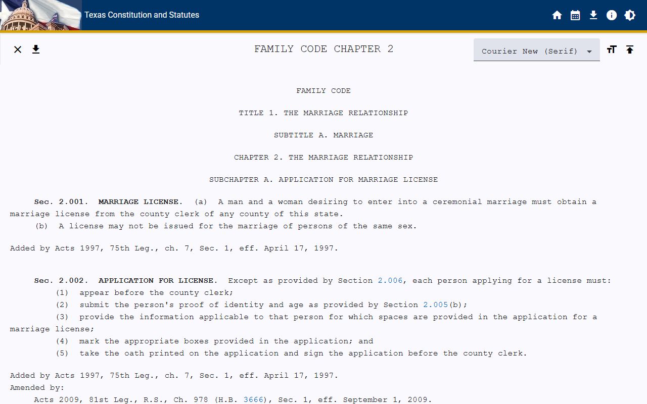 Collin County marriage records and Texas Family Code Chapter 2 marriage law