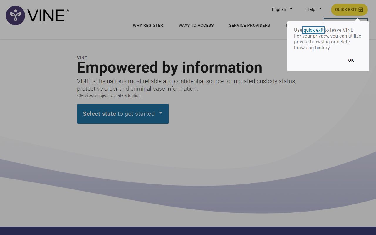 Collin County inmate records custody alerts through the VINELink notification service