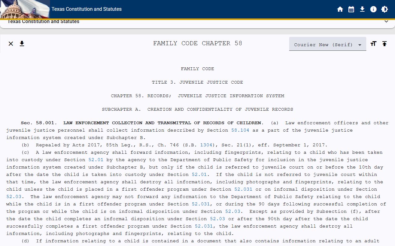 Collin County warrant records and the Texas juvenile records confidentiality statute under Family Code Chapter 58