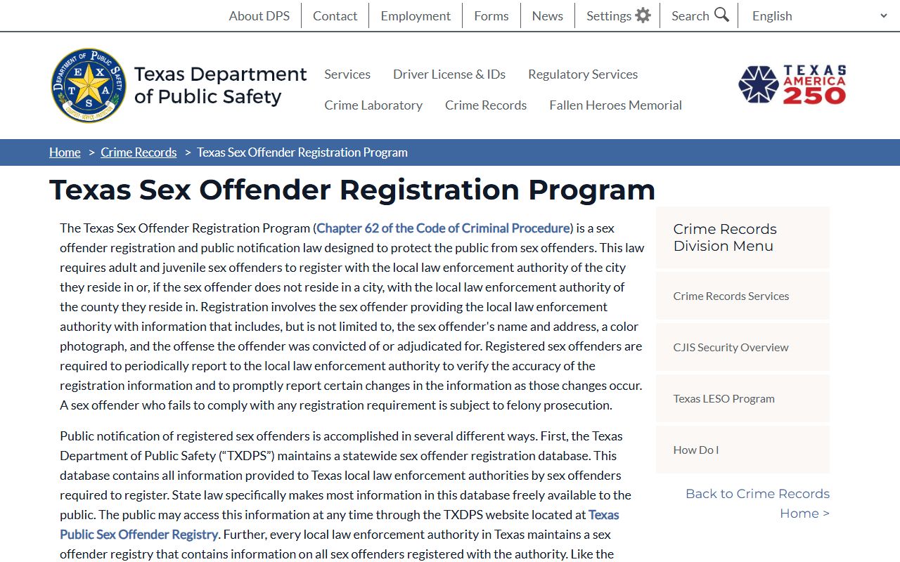 Collin County released inmates and the Texas DPS sex offender registration program rules