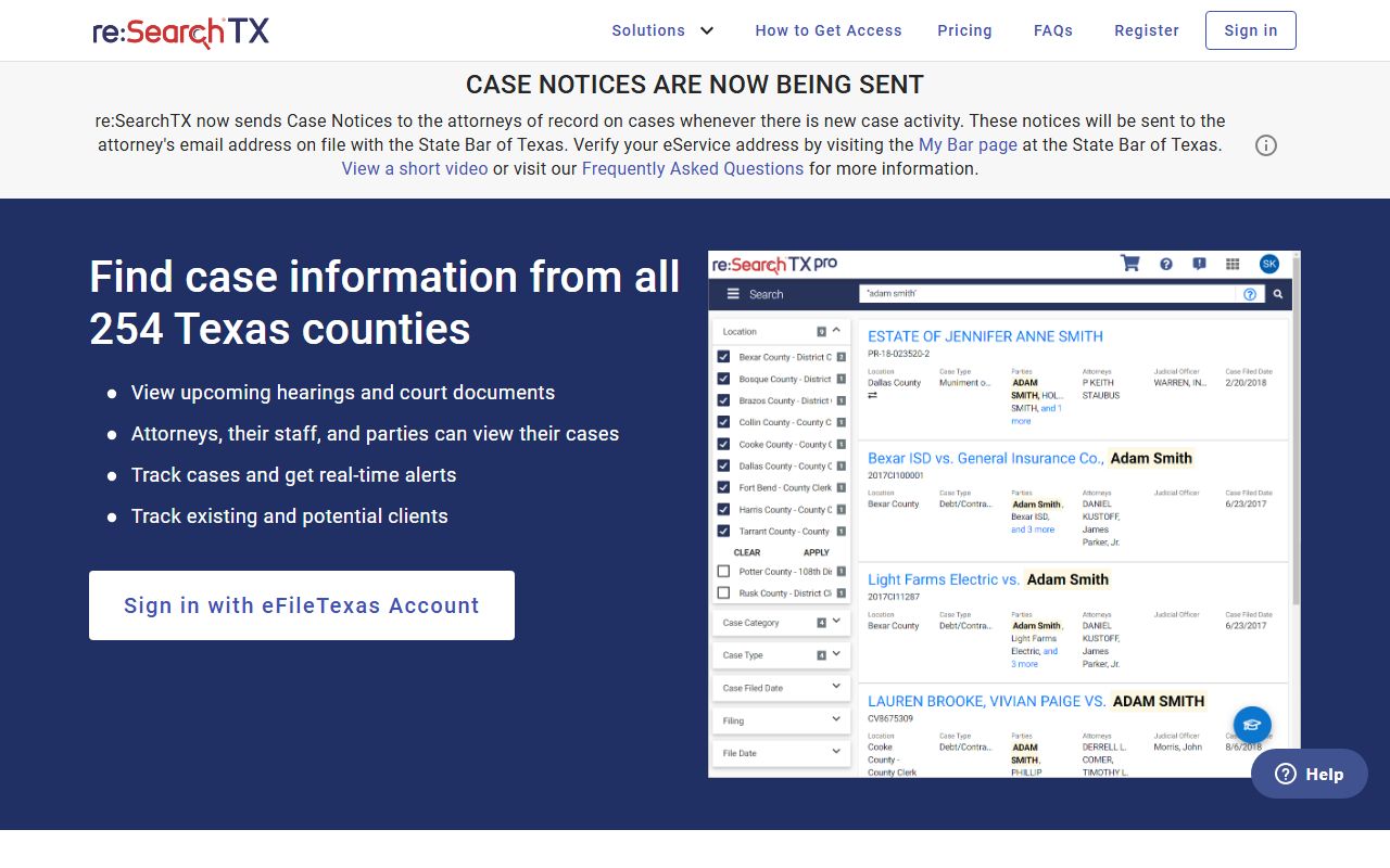 Collin County District Clerk records search through the re:SearchTX civil court portal
